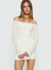 Avenues Long Sleeve Lace Mini Dress White