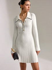 Contrast Trim Collar Long Sleeve Mini Dress