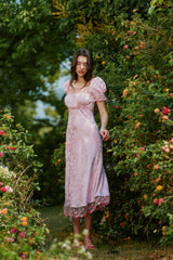 Delphine Jacquard Satin Lace Midi Dress