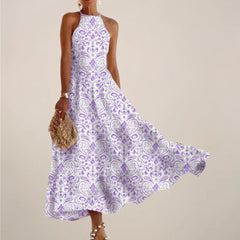 Women’S Printed Halter Neck Maxi Dress – A-Line Flowy Summer Dress