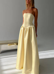 Soft Bloom Drop Waist Strapless Maxi Dress Yellow