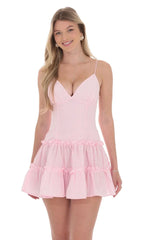 Gingham V-Neck Dress in Pink