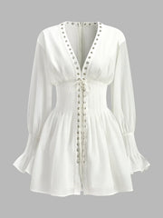 Lace-Up Front Semi-Sheer Dress